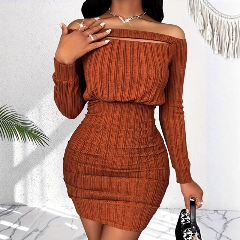 Women's Fashion Dress Spring A - Bodycon Long Sleeve Ribbed Dress recension och pris