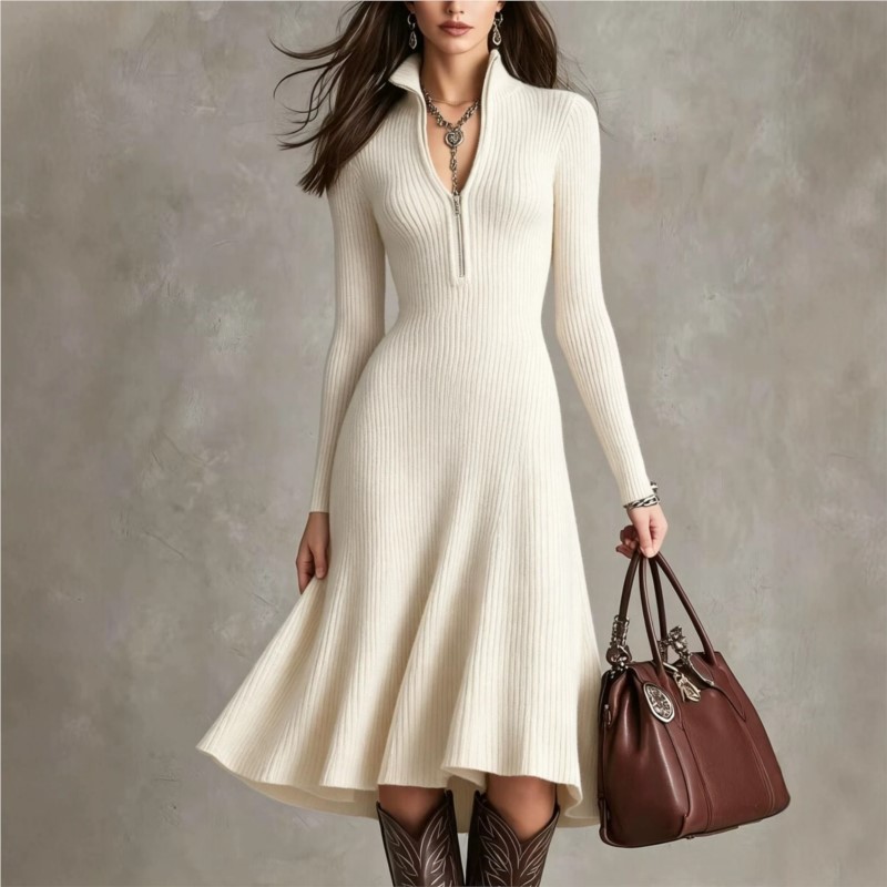 Women Ribbed Knit Midi Dress A - Bodycon Long Sleeve Ribbed Dress recension och pris