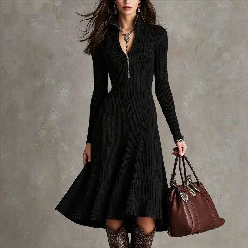 Women Ribbed Knit Midi Dress A - Bodycon Long Sleeve Ribbed Dress recension och pris