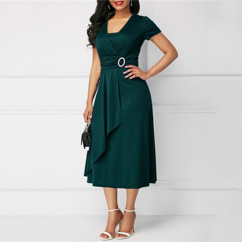 We.Fine Dress Women Solid Colo - French Vintage Floral Midi Dress recension och pris