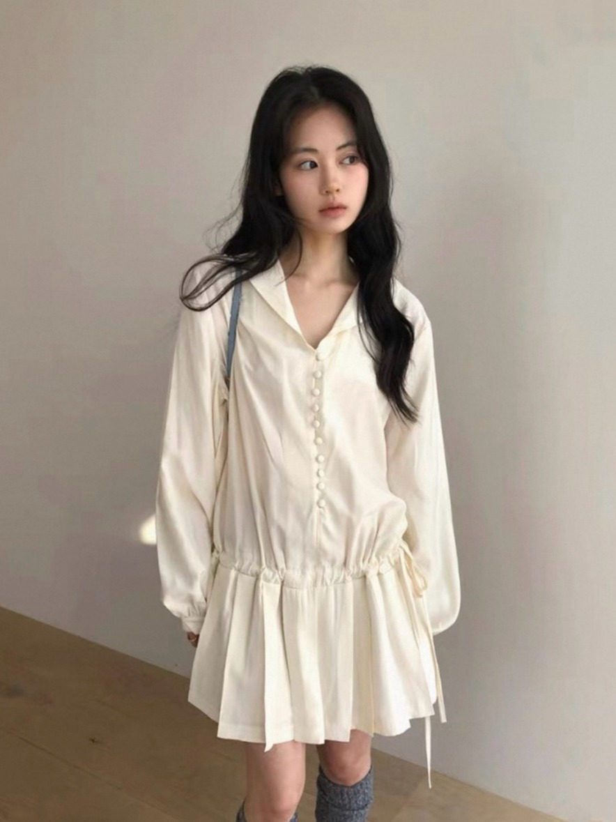 Slimming Long Sleeve Shirt Dre - Korean Style A Line Shirt Dress recension och pris