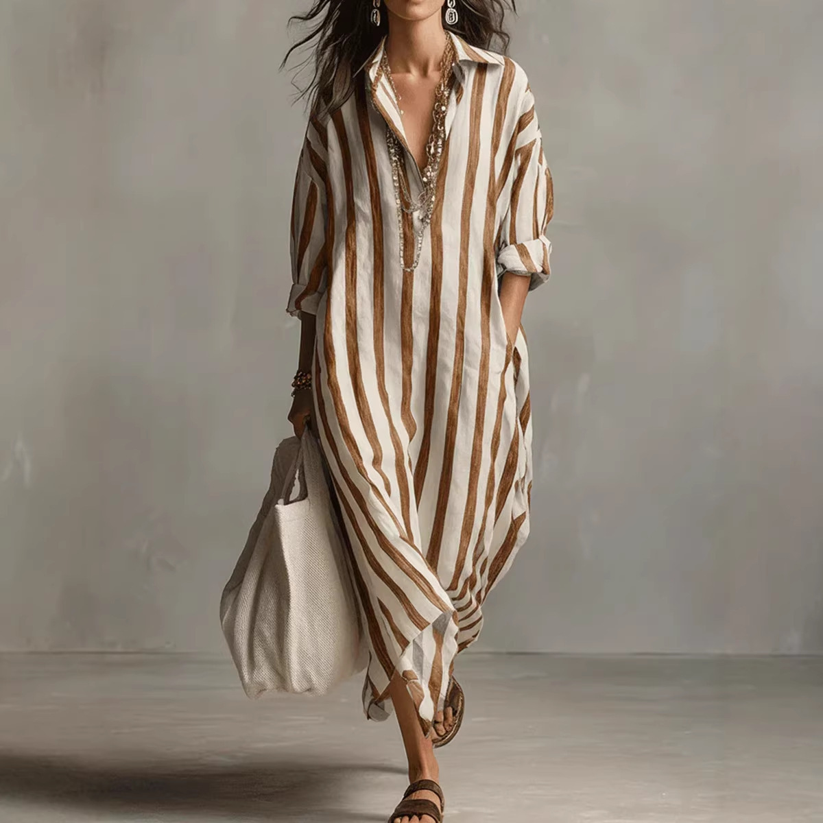 Summer Elegant Turn Down Colla - Casual Loose Linen Shirt Dress recension och pris