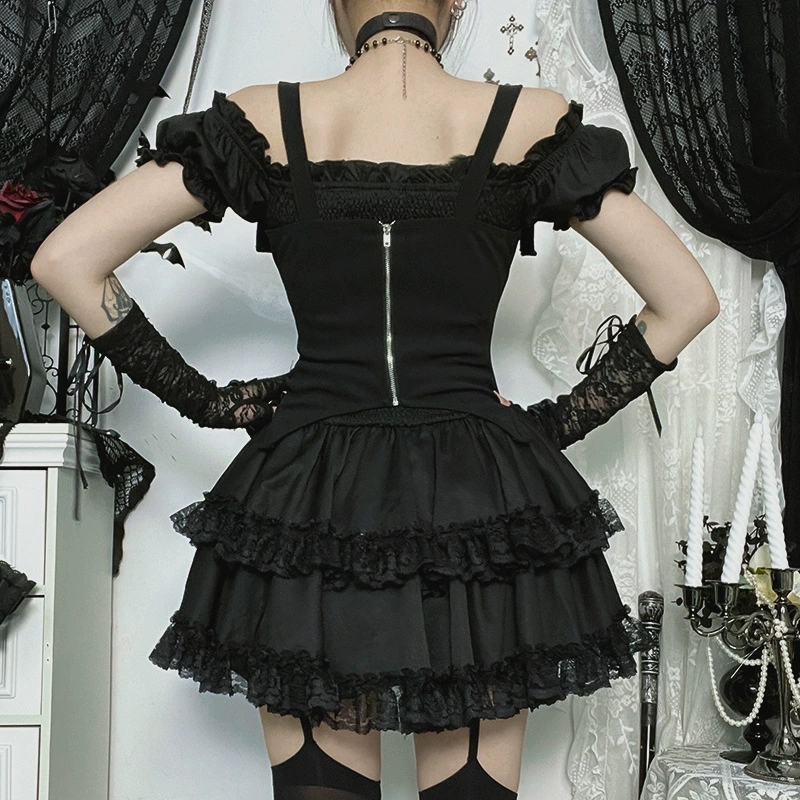 Goth Dark E-girl Kawaii Lace S - Y2K Backless Halter Mini Dress recension och pris
